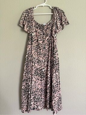 Nordstrom Girls Pink Leopard Print Midi Dress with Flutter Sleeves